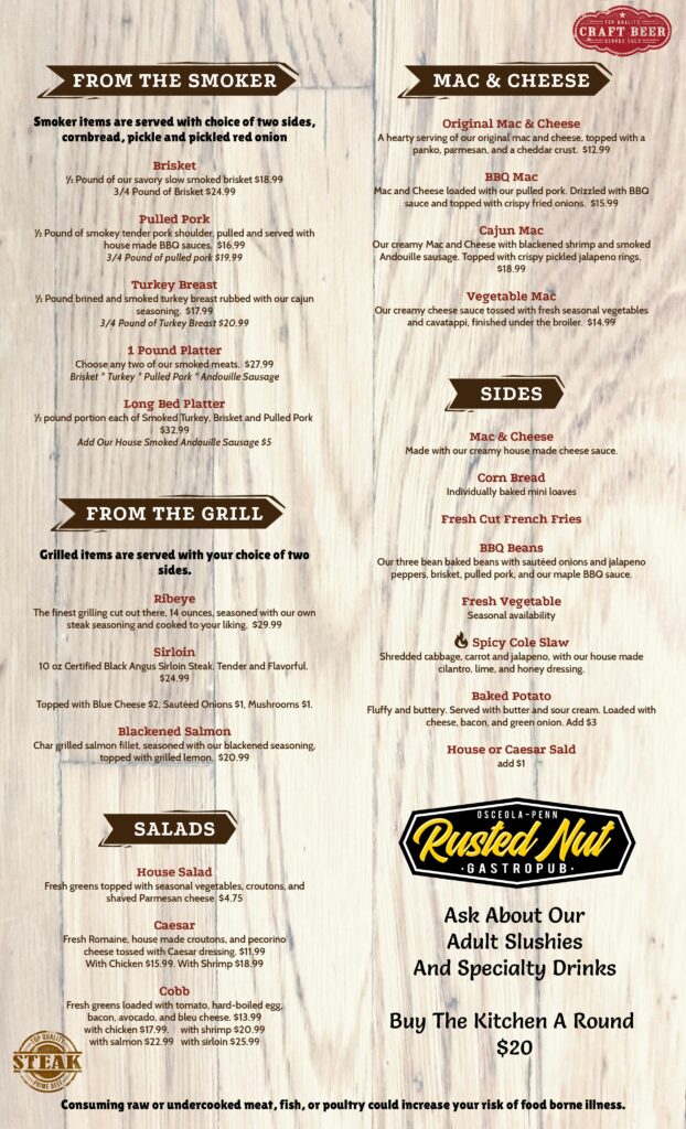 Rusted Nut 2024 menu page 2